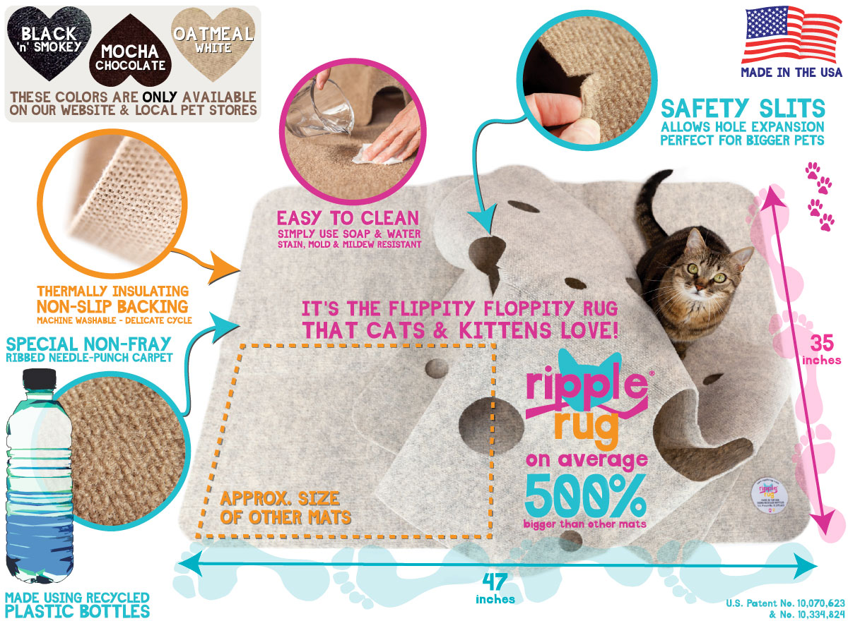 The Ripple Rug Cat Activity Mat Made in USA Fun Interactive Play Training  Scratching Multi Use Habitat and Bed Mat 